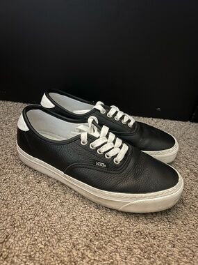 Vans Black Leather Low-Top Sneakers with White Accents